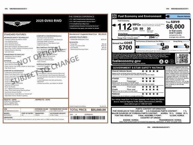 Used 2025 GENESIS GV60 Standard with VIN KMUKB4SA9SU025973 for sale in Philadelphia, PA