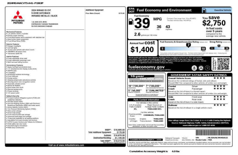 2024 Mitsubishi Mirage ES