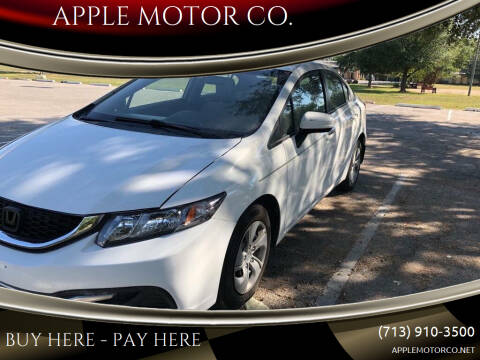 2015 Honda Civic for sale at APPLE MOTOR CO. in Houston TX