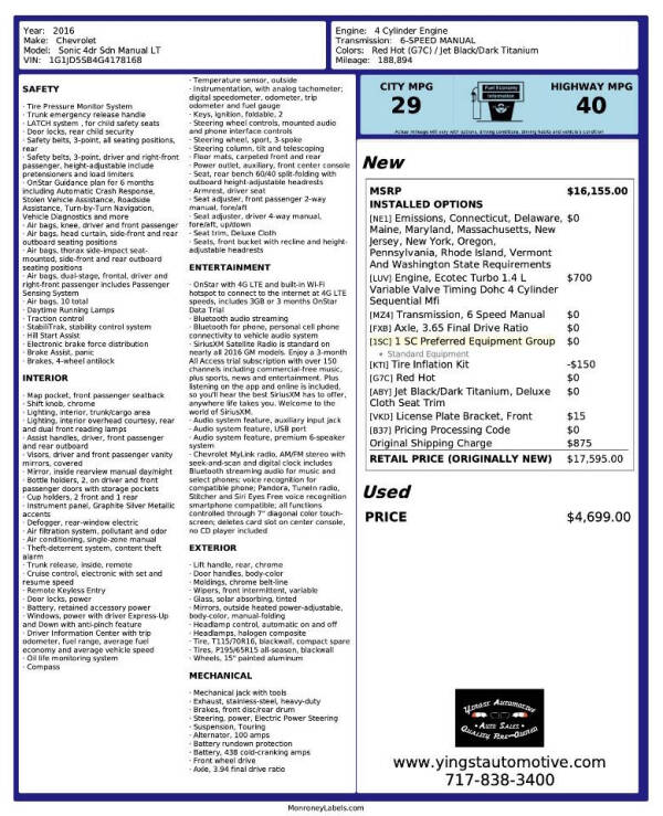 2016 Chevrolet Sonic LT Manual