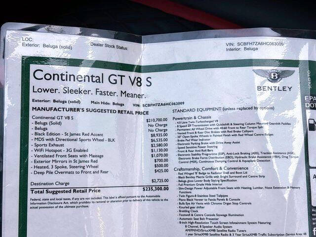 2017 Bentley Continental GT V8 S