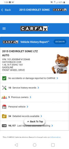 2015 Chevrolet Sonic LTZ Auto