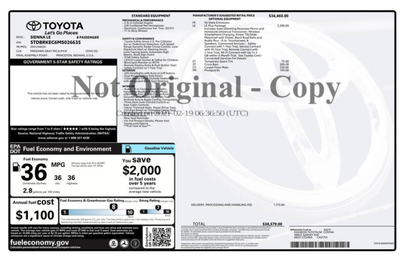 2021 Toyota Sienna LE 8-Passenger