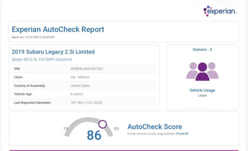 2019 Subaru Legacy 2.5i Limited