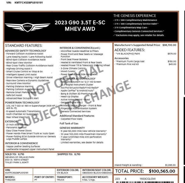 2023 Genesis G90 3.5T e-Supercharger