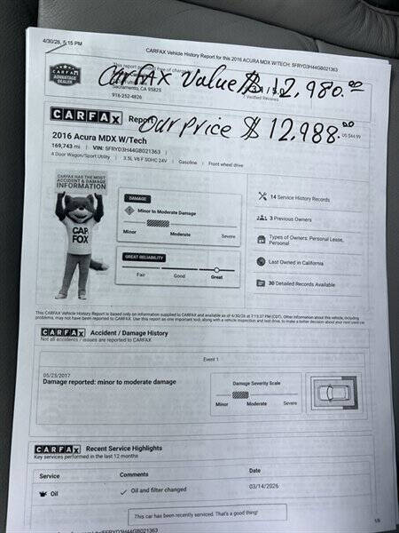 2016 Acura MDX w/Tech