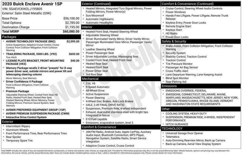 2020 Buick Enclave Avenir