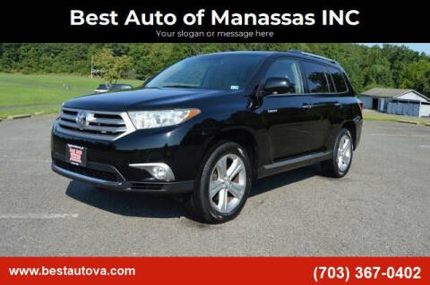 2012 Toyota HIGHLANDER LIMITED AWD for sale at Best Auto of Manassas INC in Manassas VA