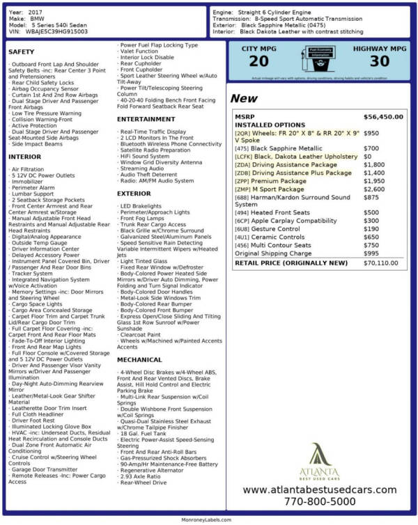 2017 BMW 5 Series 540i