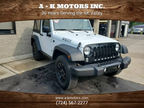 2017 Jeep Wrangler for sale at A - K Motors Inc. in Vandergrift PA