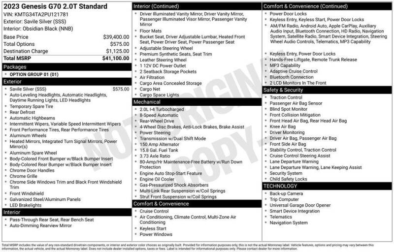 2023 Genesis G70