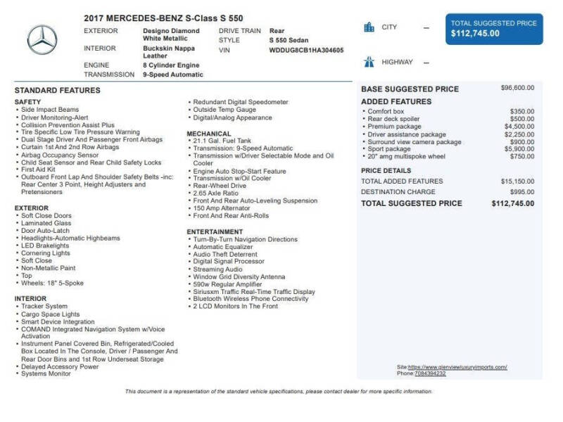 2017 Mercedes-Benz S-Class S 550