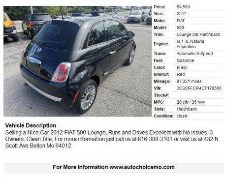2012 FIAT 500 Lounge