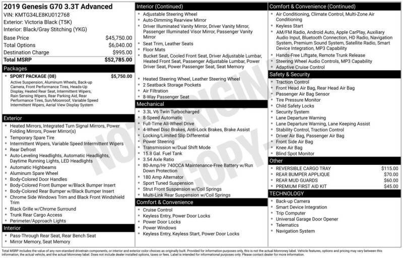 2019 Genesis G70