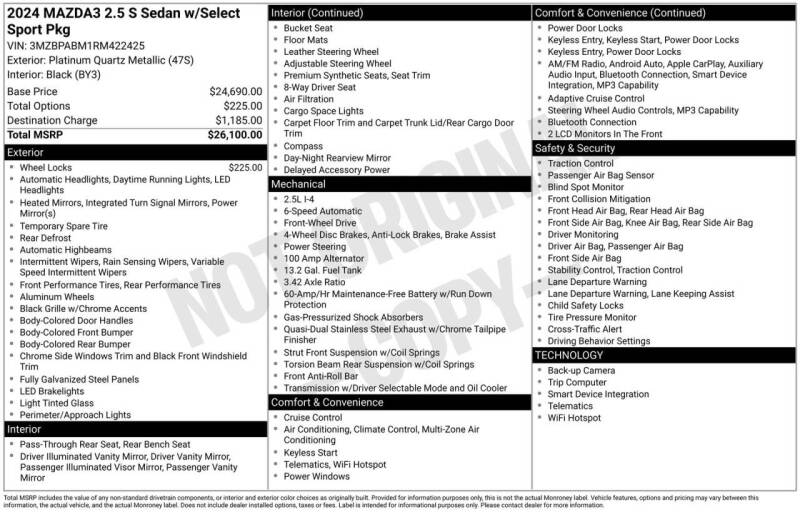 2024 Mazda Mazda3 Sedan 2.5 S Select Sport