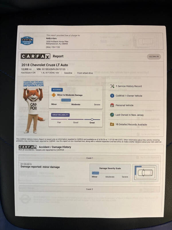 2018 Chevrolet Cruze LT Auto