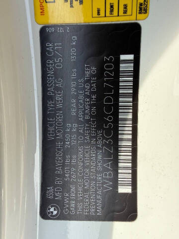 2012 BMW 6 Series 650i