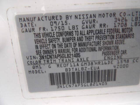 2016 Nissan Versa 1.6 SV