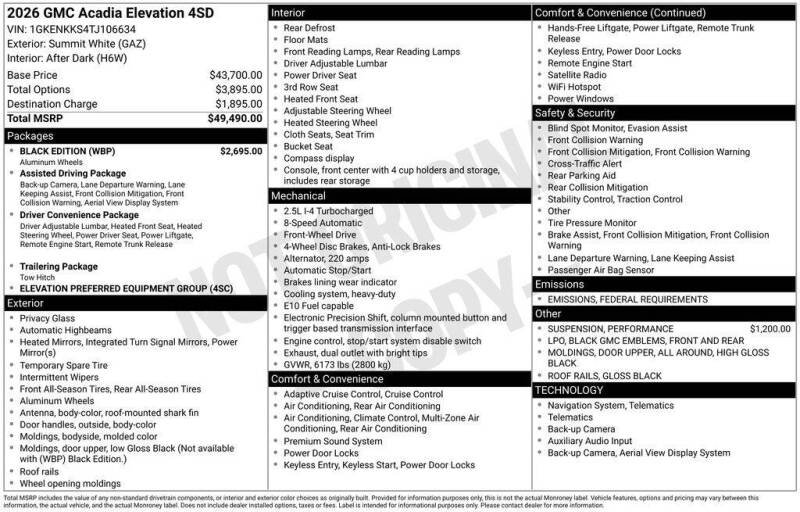2026 GMC Acadia Elevation