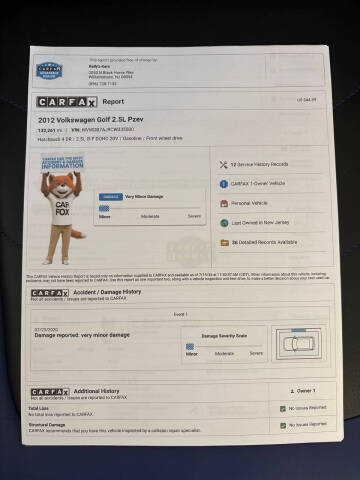 2012 Volkswagen Golf 2.5L PZEV