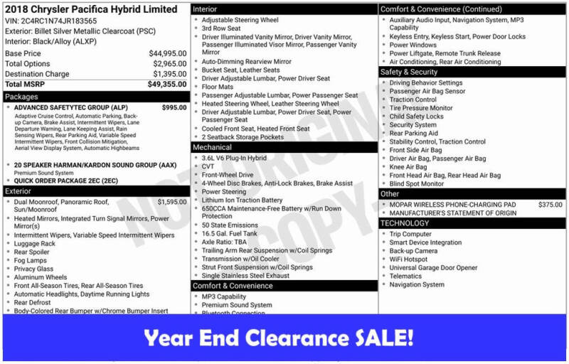 2018 Chrysler Pacifica Hybrid Limited