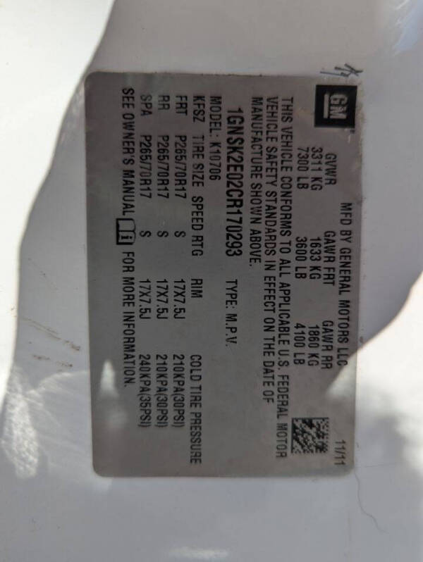 2012 Chevrolet Tahoe Special Service