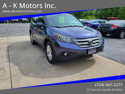 2012 Honda CR-V for sale at A - K Motors Inc. in Vandergrift PA