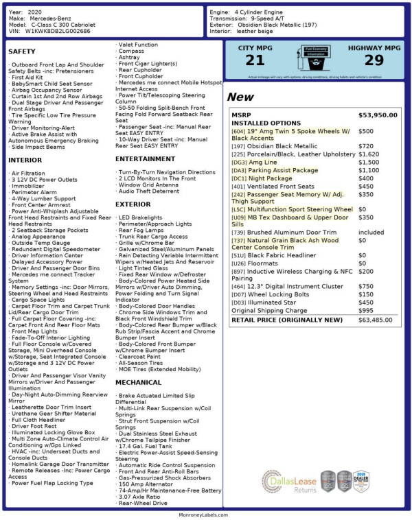 2020 Mercedes-Benz C-Class C 300