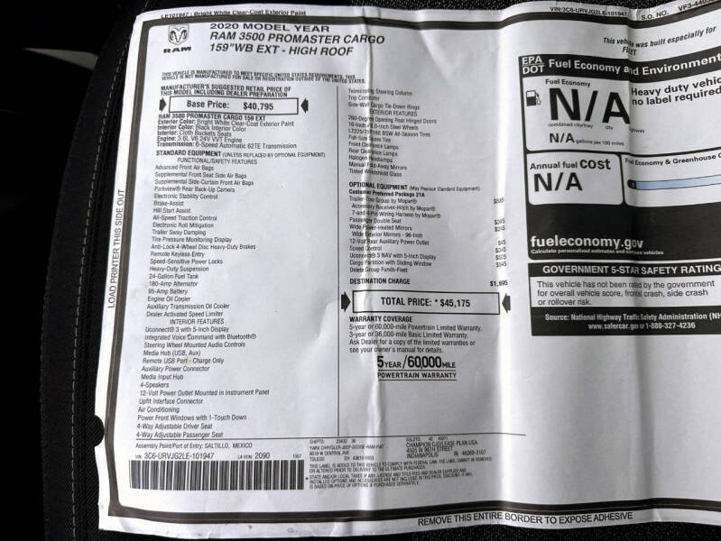 2020 RAM ProMaster 3500 159 WB
