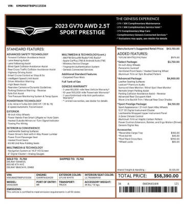 2023 Genesis GV70 2.5T Standard