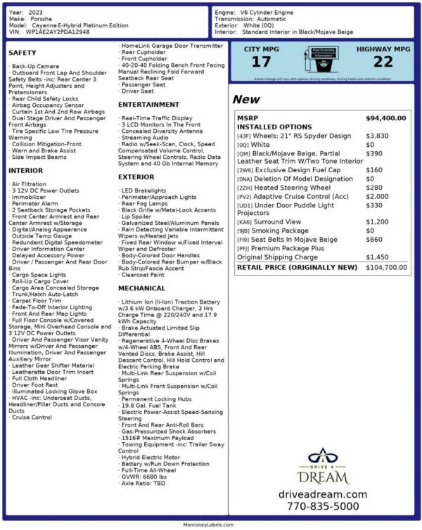 2023 Porsche Cayenne E-Hybrid Platinum Edition