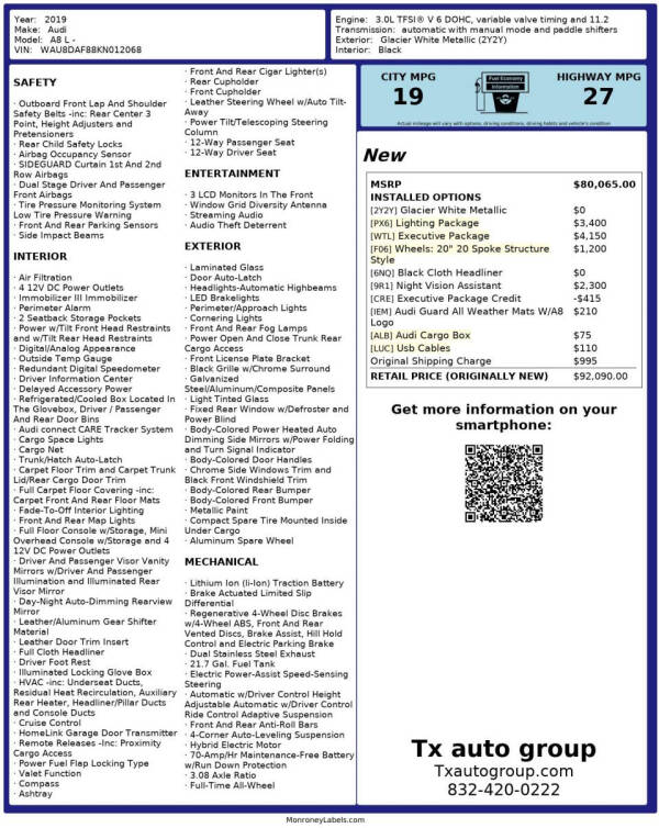 2019 Audi A8 L quattro 55 TFSI