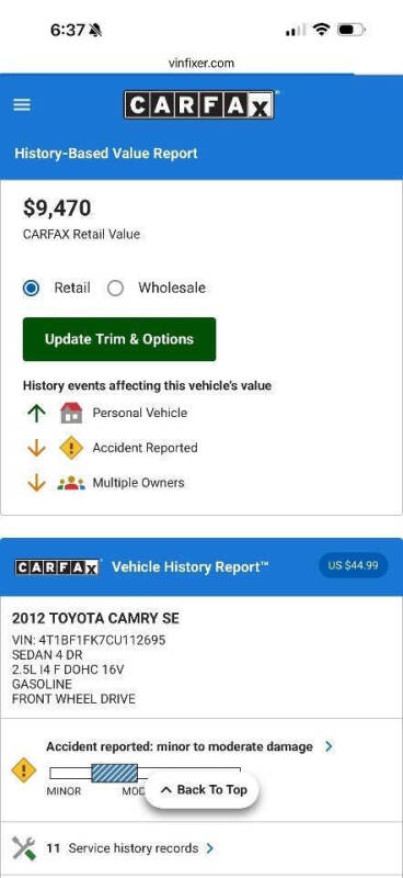 2012 Toyota Camry SE