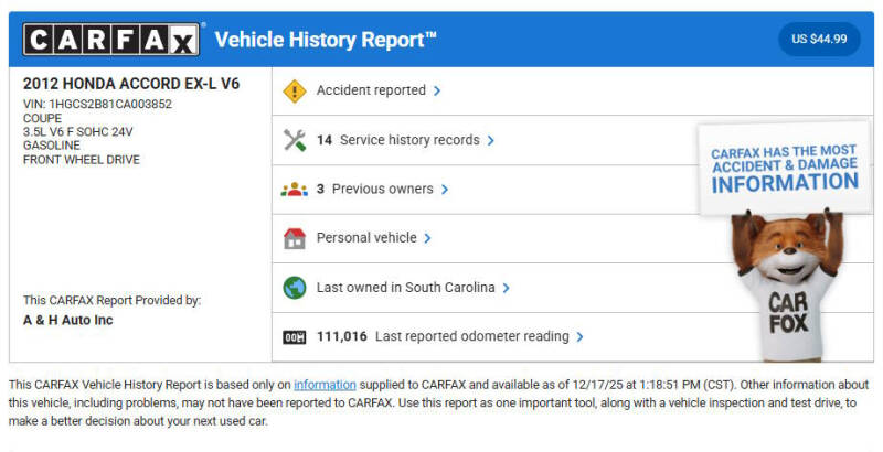 2012 Honda Accord EX-L V6