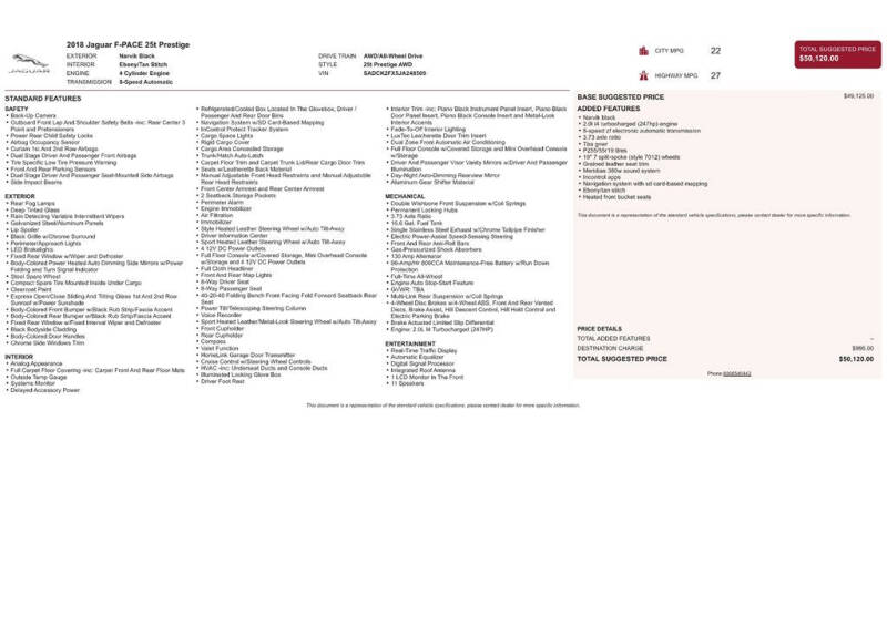 2018 Jaguar F-PACE 25t Prestige