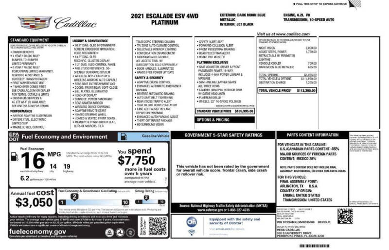 2021 Cadillac Escalade ESV Premium Luxury Platinum