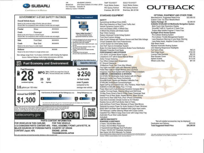 2018 Subaru Outback 2.5i Limited