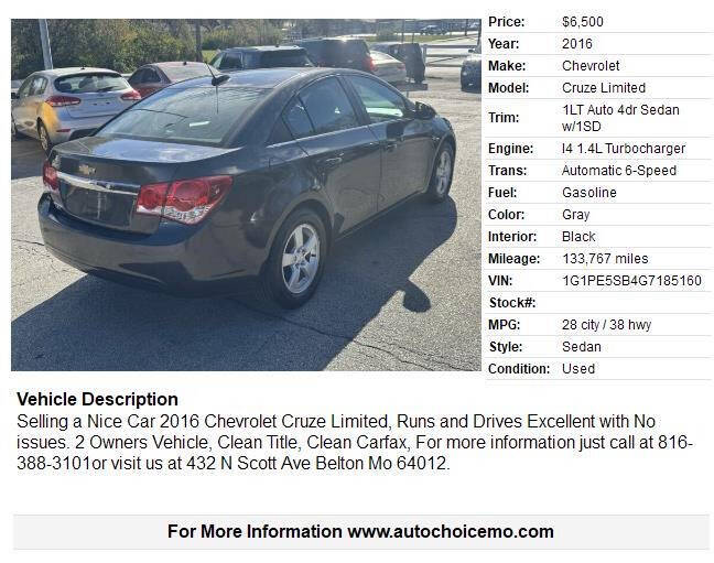 2016 Chevrolet Cruze Limited 1LT Auto