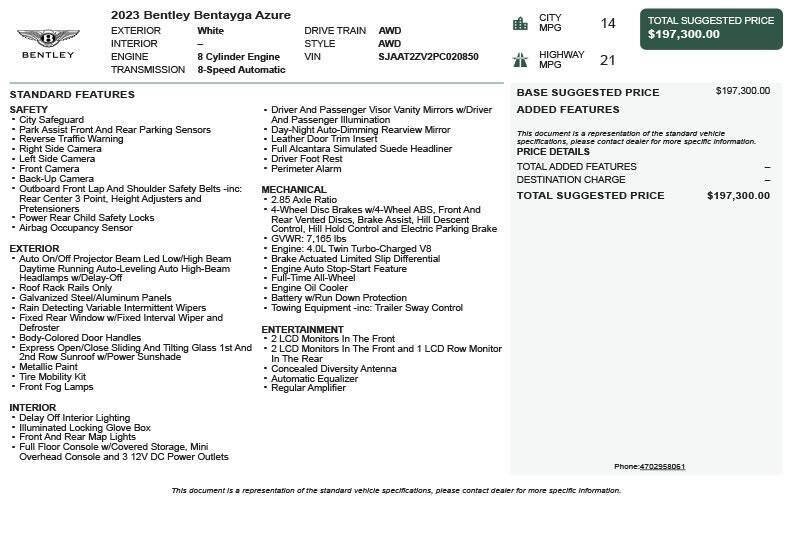 2023 Bentley Bentayga Azure V8