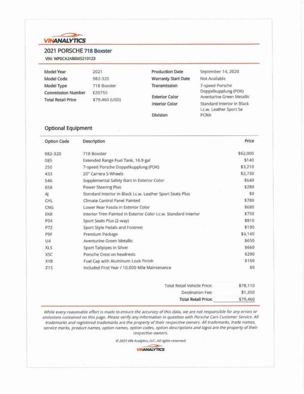 2021 Porsche 718 Boxster