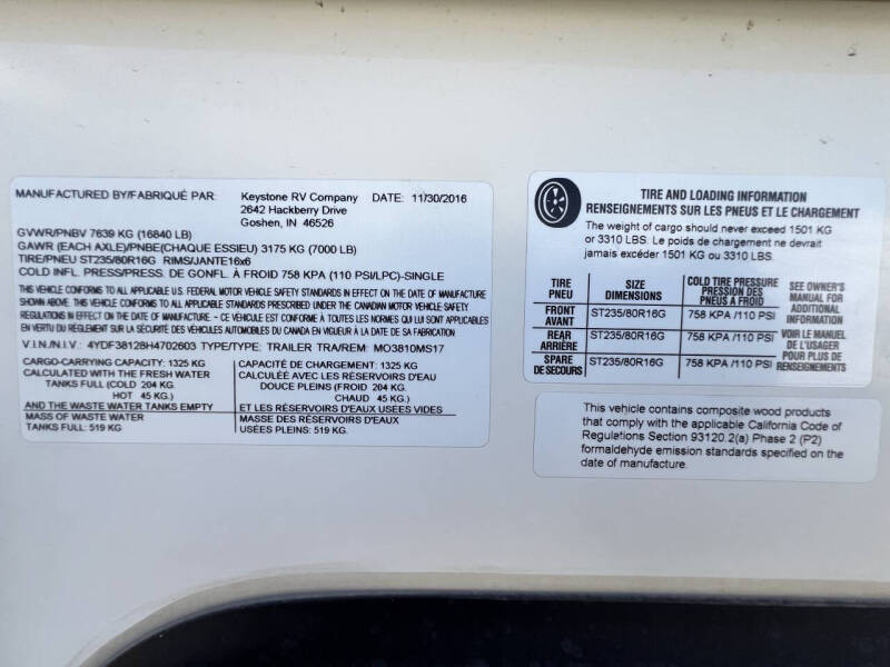 2017 Keystone RV Montana 3810MS-Only 2 Owners