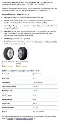 235/75R16 Firestone Winterforce CV