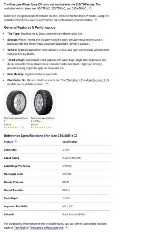 235/75R16 Firestone Winterforce CV