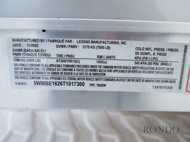 2026 Legend Enclosed Cargo 7.5X16TVTA35