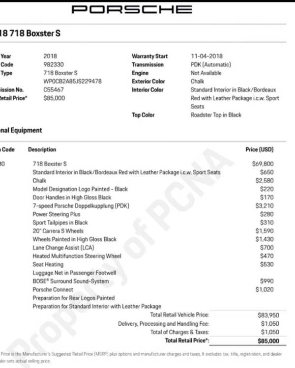2018 Porsche 718 Boxster S
