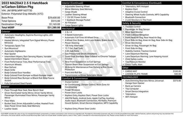 2023 Mazda Mazda3 Hatchback 2.5 S Carbon Edition