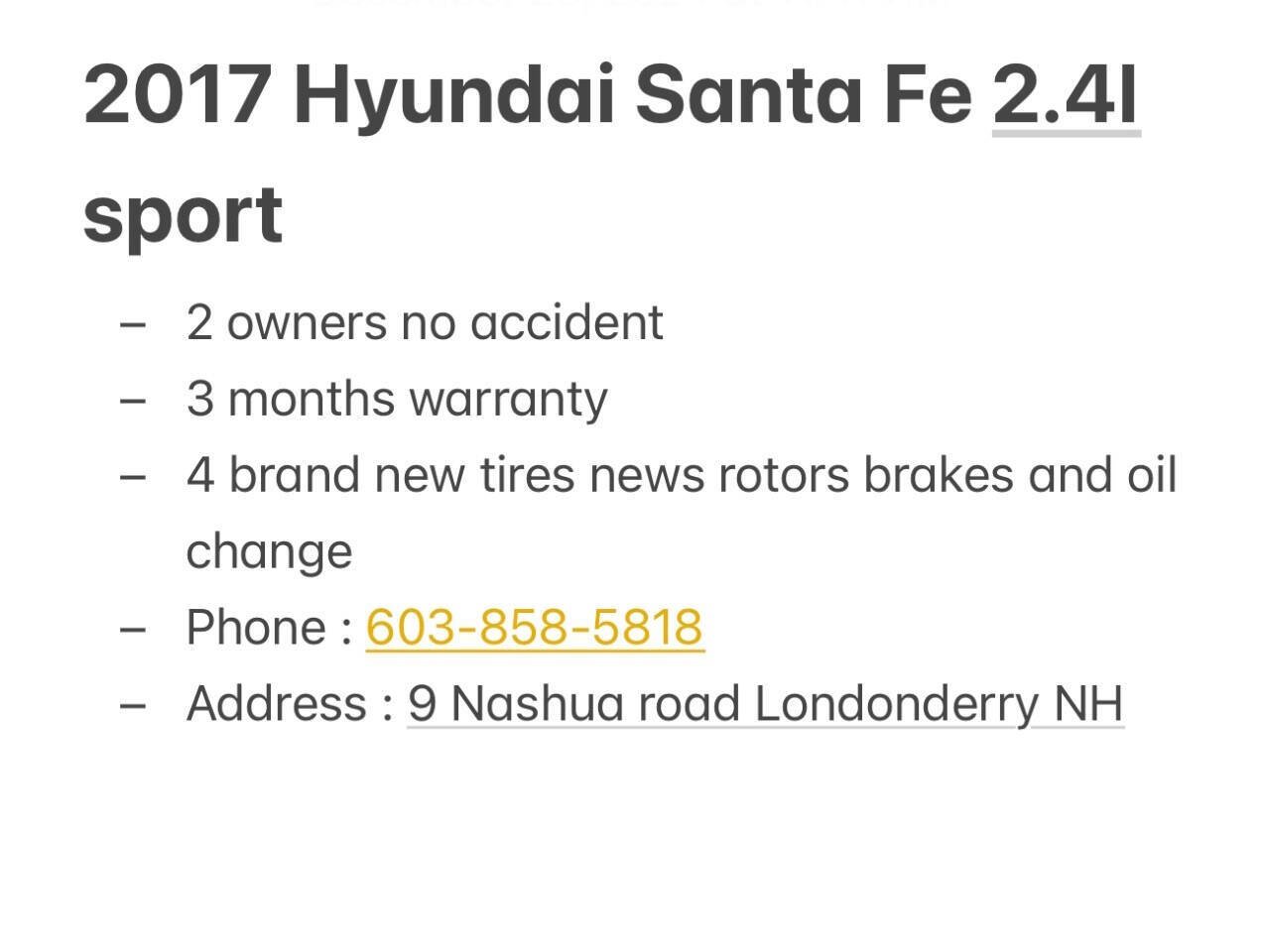 2017 Hyundai SANTA FE Sport for sale at Nutfield Petroleum in Londonderry, NH