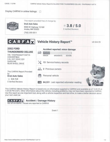 2002 Ford Thunderbird Deluxe