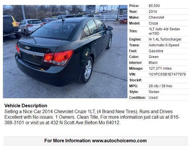 2014 Chevrolet Cruze 1LT Auto