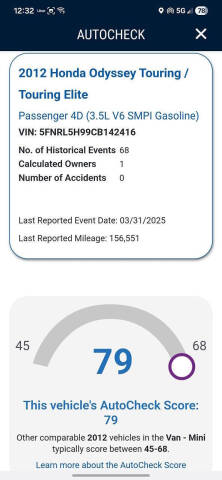 2012 Honda Odyssey Touring Elite